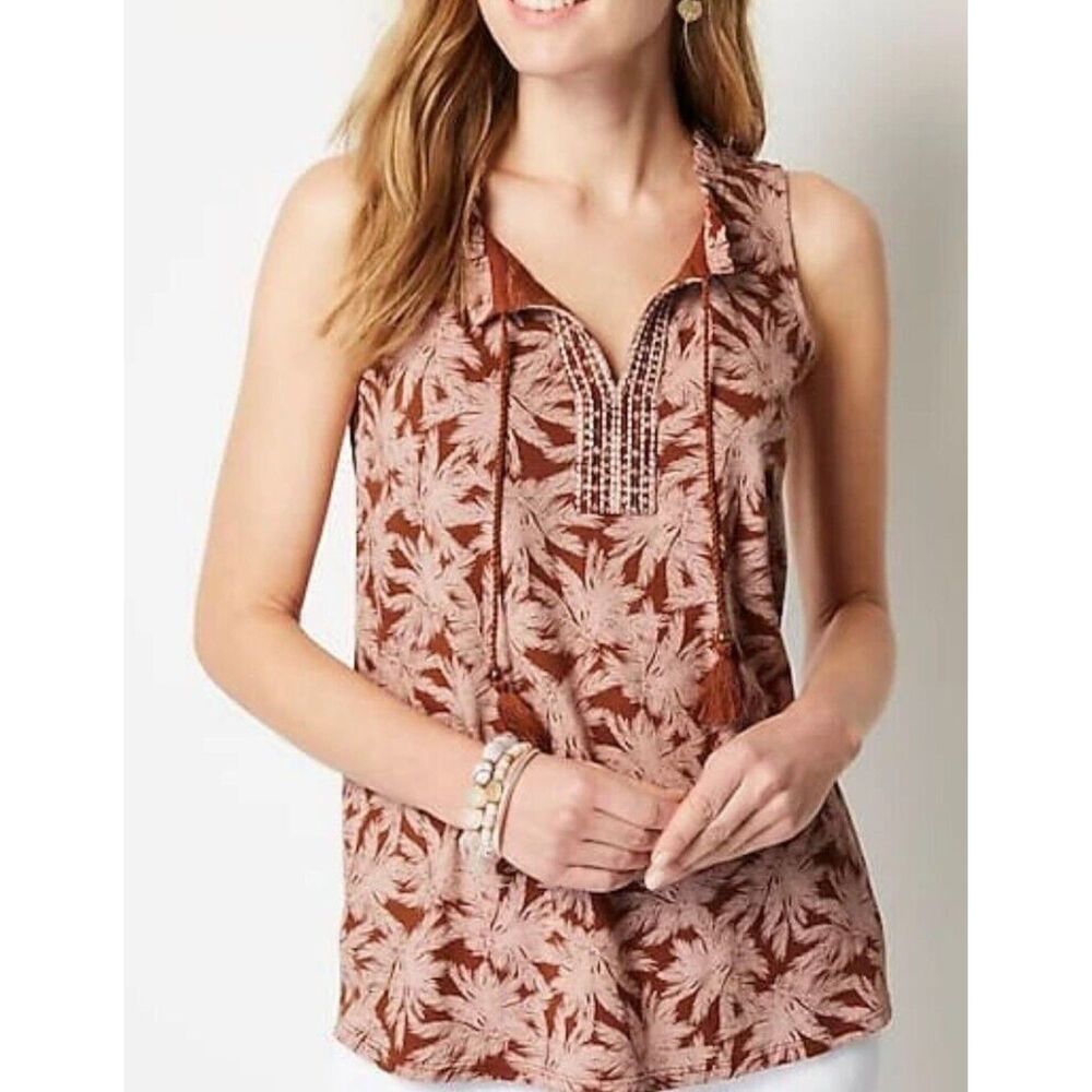 NWT J. Jill Bellissima Tasseled Sleeveless Top, Auburn SKE, Size M